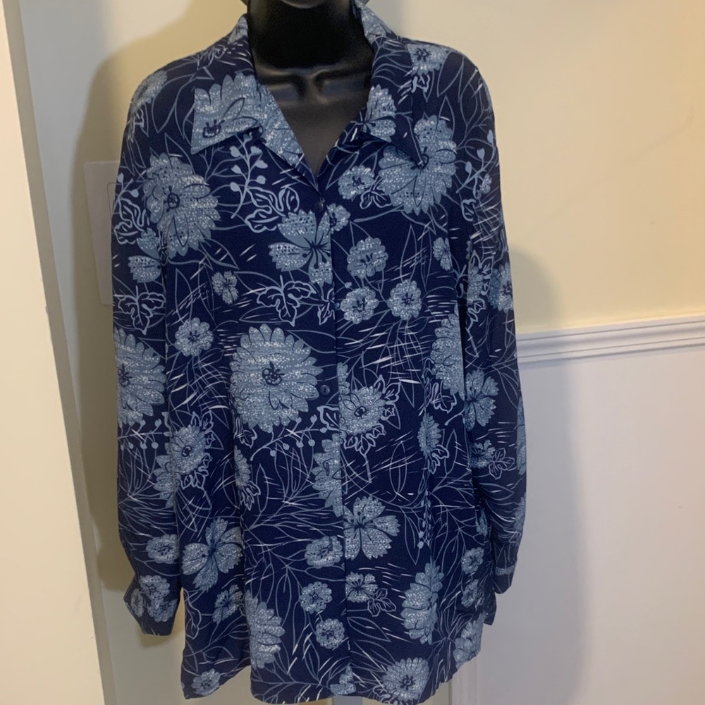 Scott Blue and White Floral Blouse